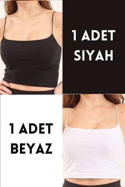 Balenbi 1066 Black-White Women's Crop Body - 2-Piece Basic Rope Strap Set