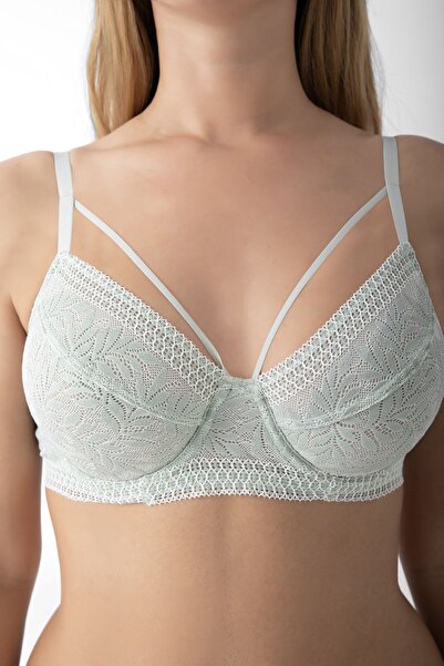 BONBON LINGERIE Жіночий бюстгальтер великого розміру з зеленим відтінком, з перехресними бретелями та мереживною обробкою 4700014-Tracy