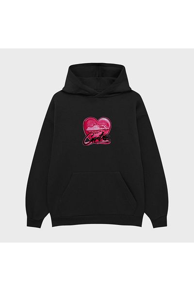 PURE EFFECT Corteiz Heart Printed Oversize Унисекс 100% памучен суичър с качулка - дишаща качулка