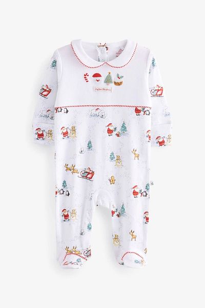 Next Baby 100% Organic Cotton Red Santa Claus Jumpsuit
