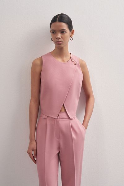 mathilda store Dried Rose Crew Neck Marcela Buttoned Vest - Stylish with Zero Sleeve and Straps