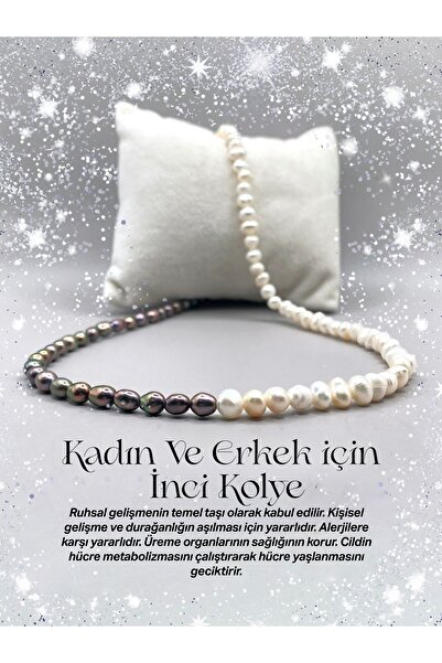 OSMANLI DOĞAL TAŞ Unisex Siyah İnci - Beyaz İnci Doğal Taş Kolye Yin Yang Model