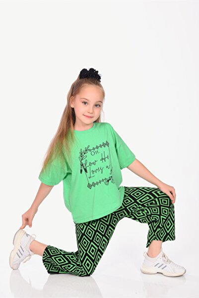 Kamex Green Printed Combed Cotton Kids Set
