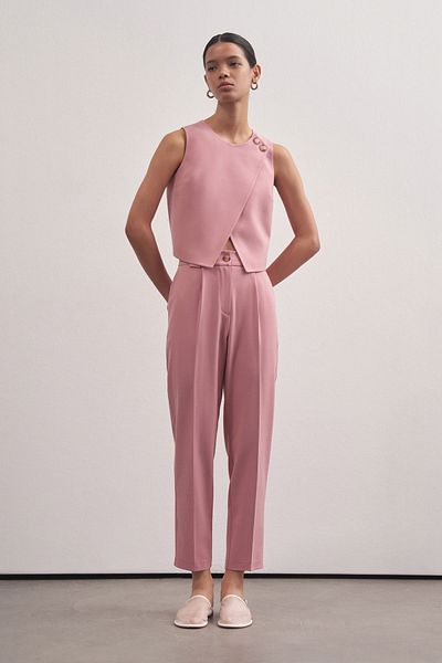 mathilda store Dried Rose Crew Neck Marcela Buttoned Vest - Stylish with Zero Sleeve and Straps