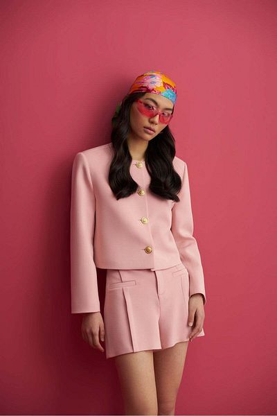 Mathilda By Çiğdem Bilici Pantaloni scurți roz pentru femei cu talie înaltă și fermoar - 100% bumbac, căptușiți și plisați