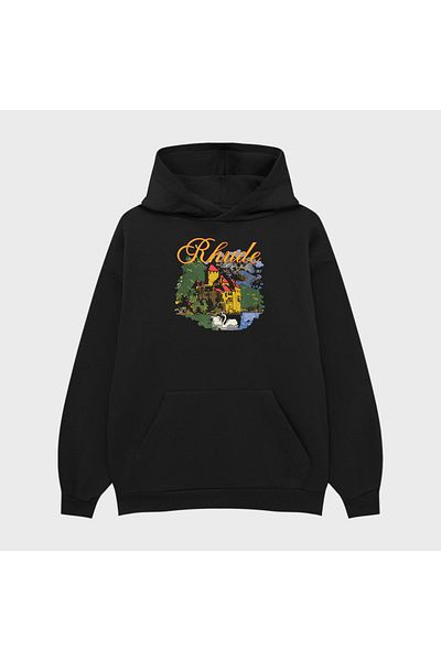 PURE EFFECT Унисекс суитшърт с качулка и щампа RHUDE CASTLE, голям размер, 100% памучен - дишащ
