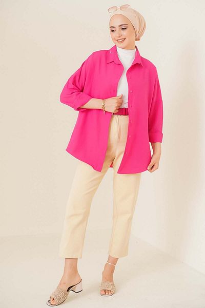 Bigdart 103901 Übergroßes Basic Hijab-Shirt - Dunkelrosa