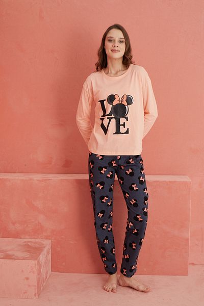 ELİTOL Set de pijamale tricotate cu mânecă lungă cu imprimeu Somon Love
