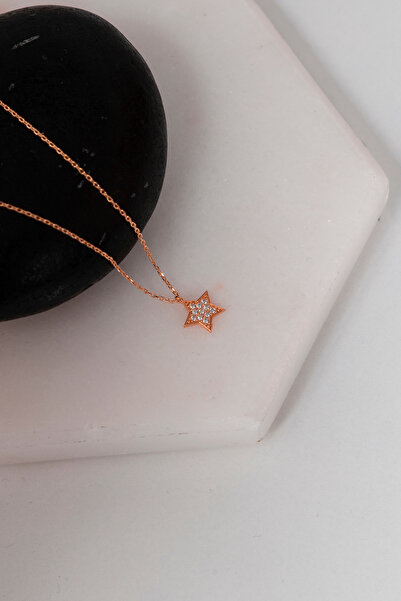 klas gümüş Gümüş Minimal Yıldız Rose Kolye