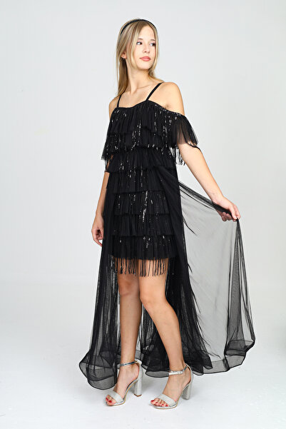 Asortix Черна вечерна рокля за момиче - елегантна и удобна