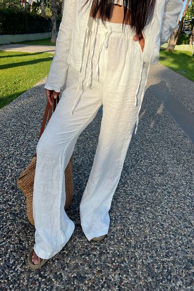 Seda Yalçın Atelier Linen Trousers - White and Waist Lace Detailed