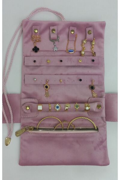 Moda fiesta Jewelry Organizer Foldable Roll Jewelry Bag Travel Case (Powder)