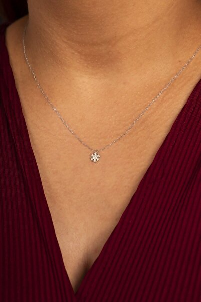 klas gümüş Gümüş Zirkon Taşlı Minimal Kar Tanesi Rodaj Kolye