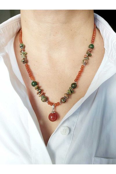 DEVİ fashion Agate Natural Stone Special Design Necklace 47 cm