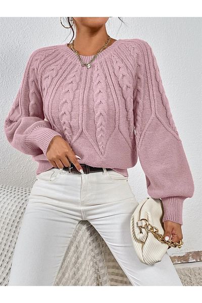 AQE FASHION Fonott legénynyakú olasz kötöttáru, púderes pulóver