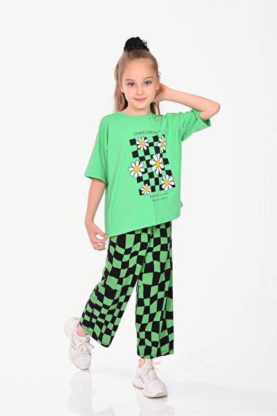 Kamex Green Printed Combed Cotton Kids Set