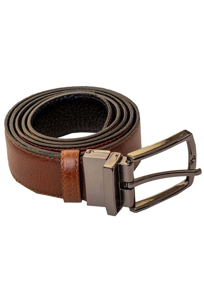 Exve Exclusive Tan and Black 2in1 - 100% Genuine Leather Belt with Rotating Buckle