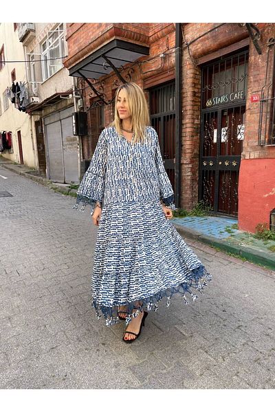 Natavan Rochie albastră cu ciucuri