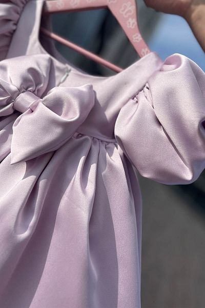 Bertuğ Bebek Satin Lilac Dress for Baby Girl - Balloon Sleeve and Square Collar