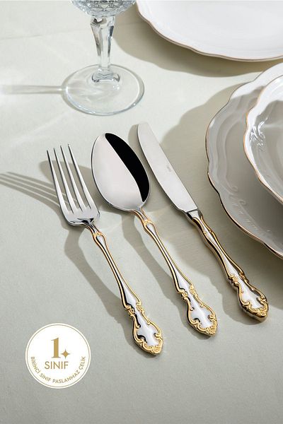 Nehir adriana Gold - 84 Pieces Boxed Fork Spoon Knife Set for 12 People