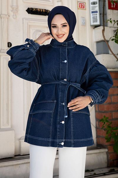 Tesettür Dünyası Jachetă din denim - TSD cu cravată în talie240516
