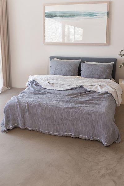 vivamaison GrayMuslinCotton Single Pique Bedspread - 4 Layers 160x240CmDouble Sided