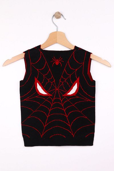 Beniizle Boy's Knitwear Vest - Spiderman Patterned