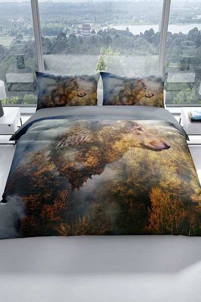 PerlaSera Wolfface 3d Cotton Satin Double Duvet Cover Set