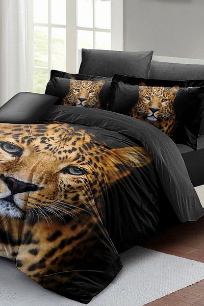 PerlaSera 3D Custom Design Leopard Double Duvet Cover Set - Tightly Woven Cotton Satin
