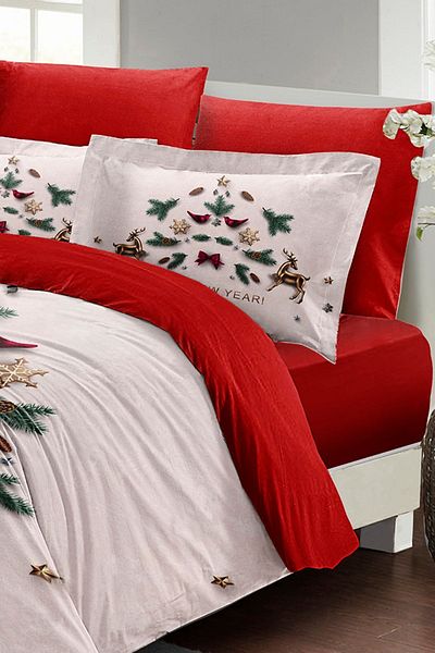 MonoHome Christmas Decoration White Christmas 100% Cotton Satin 3d Double Duvet Cover Set