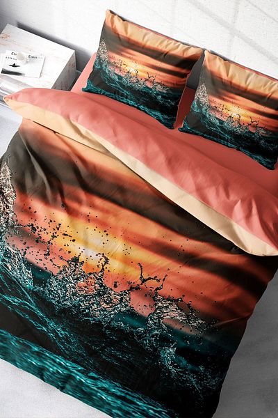 PerlaSera 3D Custom Design - Double Duvet Cover Set, Tightly Woven Cotton Satin, Sea