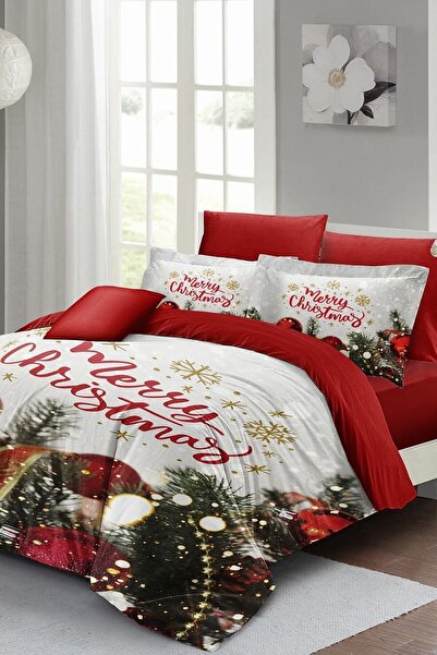 MonoHome Yılbaşı Nevresim Takımı (Lastikli Çarşaflı) Çift Kişilik %100 Pamuk ...