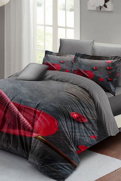 PerlaSera 3D Custom Design - Double Cotton Satin Duvet Cover Set, Gray Dream
