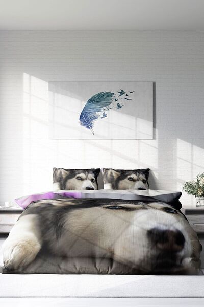 MonoHome Σετ Παπλωματοθήκη Διπλό (με Ελαστικά Σεντόνια) 100% Βαμβακερό Σατέν Husky