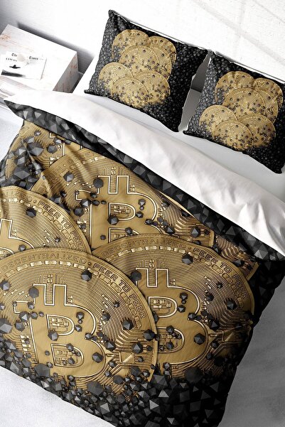MonoHome Bitcoin 1 Set de lenjerie de pat dublu din satin de bumbac 3d