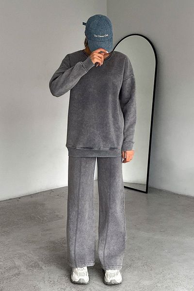 Trendyol Collection Fleecová oversize pletená mikina – antracitová sepraná, uvnitř silná – TWOAW25SW00215