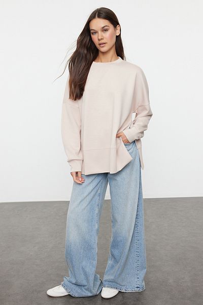 Trendyol Collection Πλεκτό φούτερ με μαλακό κουμπιά με λαιμόκοψη με κουμπιά - Λεπτομερής σχισμή TWOAW25SW00057