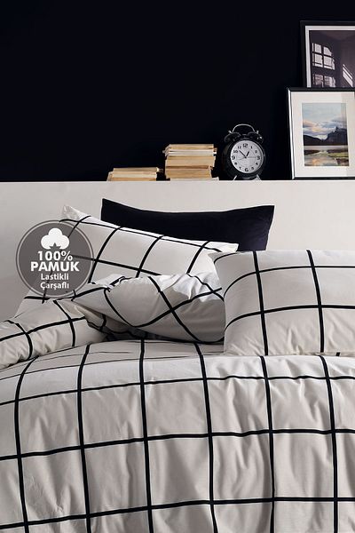 Simple Deco Black Single 100% Cotton Elastic Bedding Set