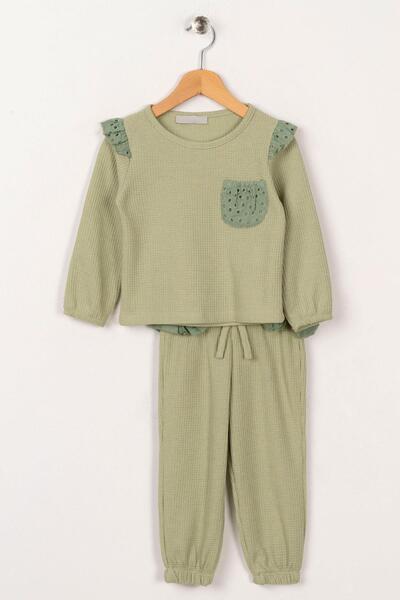 zepkids okrugla kragna Dugačka kesa sa džepovima, zelena trenerka za devojčice