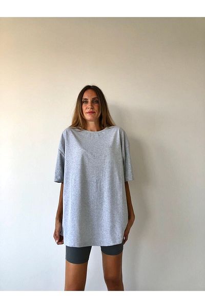 Pink Sky Μπλουζάκι Unisex Oversize σε γκρι βαμβακερό λαιμόκοψη