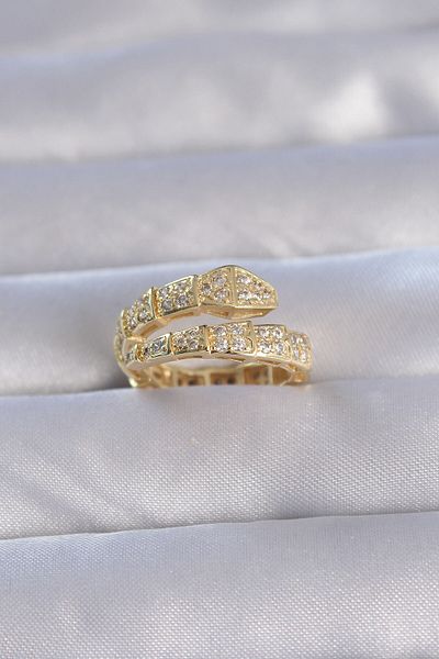 Moka Shopin Brass Gold Zircon Stone - Adjustable Thick Snake Model Ring