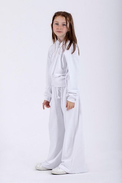 zepkids Hooded Long Sleeve Loose Cut White Color Girl's Tracksuit Set