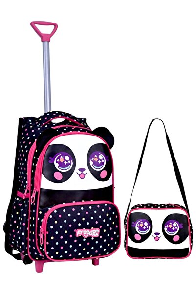 Just Polo Black Panda Printed Orthopedic Primary School Bag + Lunchbox