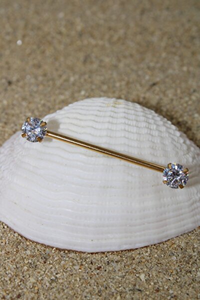 NOBLE GETTO Piercing Köprü Piercing Cerrahi Çelik Zirkon Taşlı Gold Renk Indu...