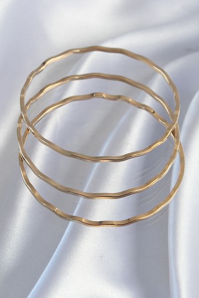 Moka Shopin MokaShopin 316L Gold Colored Wavy Ajda Bracelet Set