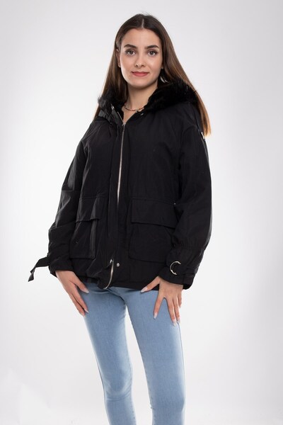 Robin D89851 Içi Kürklü Kol Büzgülü Kapşonlu Kadın Mont