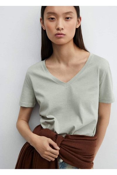 MANGO Woman Tricou cu decolteu în V 100% bumbac
