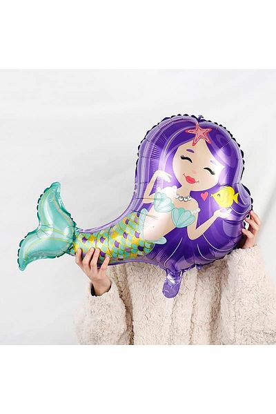 Parti Station 6 Year Old Mermaid Balloon Set - Purple Colored Concept and Number Balloon