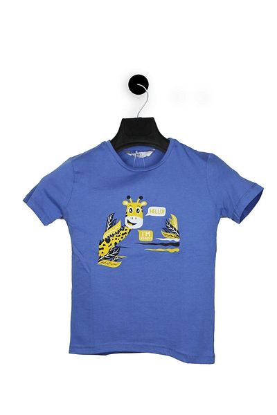 ASG TEKSTİL Hello Giraffe - Tricou albastru pentru copii, maneca scurta