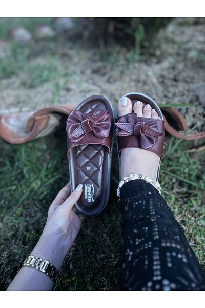 Shop Arc Stripe Detailed Bow Top Quality Slippers
